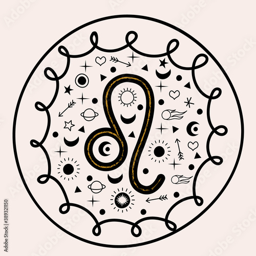 Sign of the zodiac Leo. Constellation of Leo. Vector illustration in flat style.