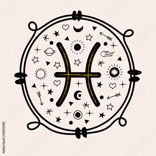 Sign of the Zodiac Pisces. Vector illustration.