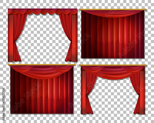 Different designs of red curtains isolated