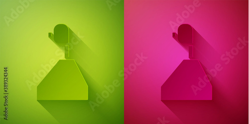 Paper cut Gear shifter icon isolated on green and pink background. Transmission icon. Paper art style. Vector Illustration.