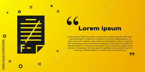 Black Exam paper with incorrect answers survey icon isolated on yellow background. Bad mark of test results. Vector Illustration.