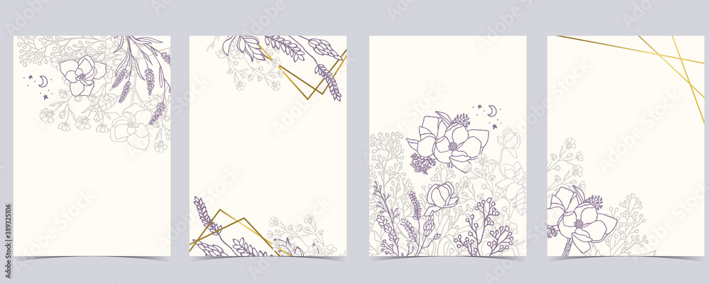 Collection of flower background set with lavender,magnolia.Editable vector illustration for website, invitation,postcard and sticker