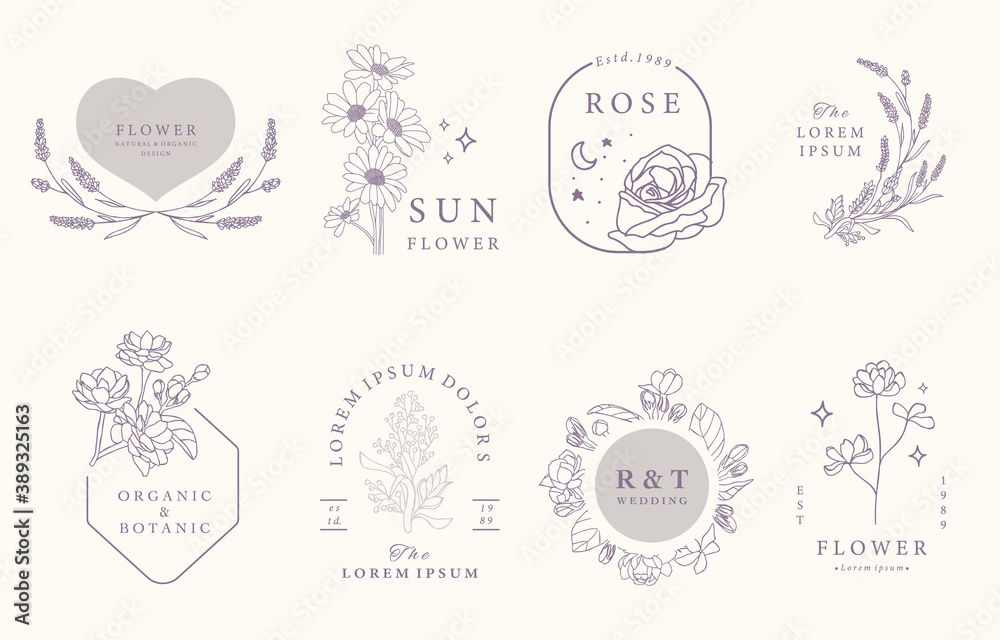 Beauty occult design collection with lavender,jasmine,rose.Vector illustration for icon,sticker,printable and tattoo