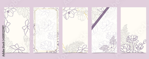 boho background for social media with magnolia,jasmine,flower on white background