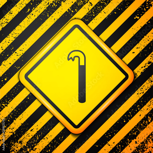 Black Crowbar icon isolated on yellow background. Warning sign. Vector Illustration.