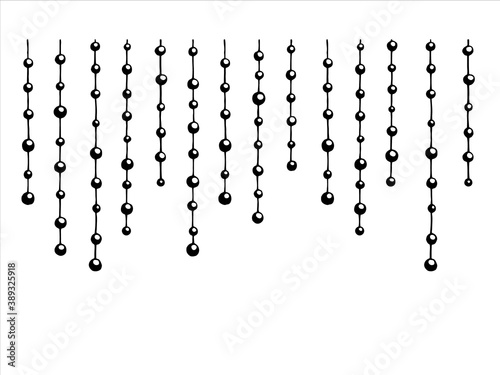 Black beads with decorations on a thread can be used as a fabric design, home textiles, wallpaper and other design.