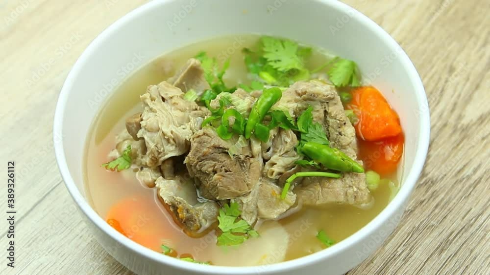 pork bone  soup in bowl, Thai or Chinese food