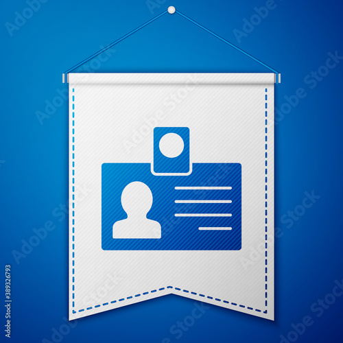 Blue Identification badge icon isolated on blue background. It can be used for presentation, identity of the company, advertising. White pennant template. Vector.