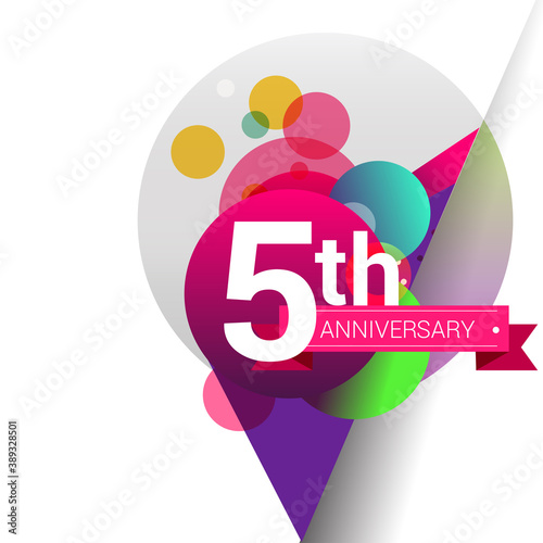 5th Anniversary logo with colorful geometric background, vector design template elements for your birthday celebration.