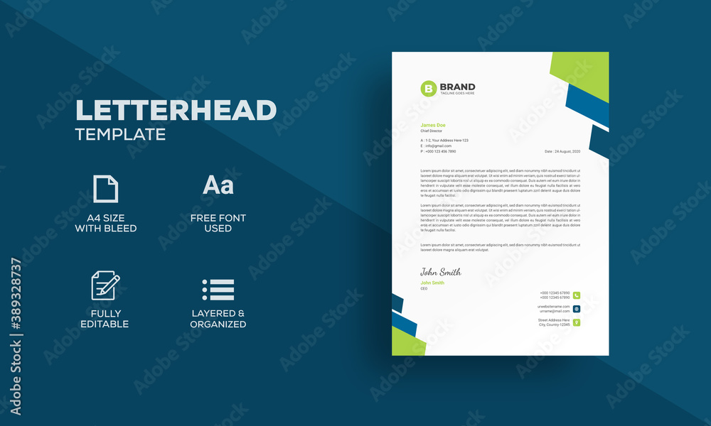Obraz premium Abstract letterhead design template with green elements