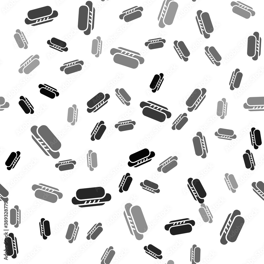 Black Hotdog sandwich icon isolated seamless pattern on white background. Sausage icon. Street fast food menu. Vector. Black Hotdog sandwich icon isolated seamless pattern on white background. Sausage icon. Street fast food menu. Vector.
