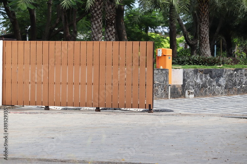 Outside main gate frame and design for protection made of iron and wood