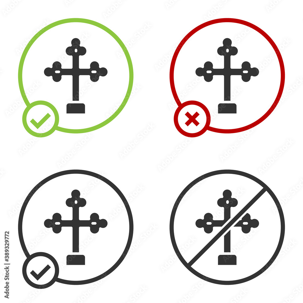 Black Christian cross icon isolated on white background. Church cross. Circle button. Vector. Black Christian cross icon isolated on white background. Church cross. Circle button. Vector.