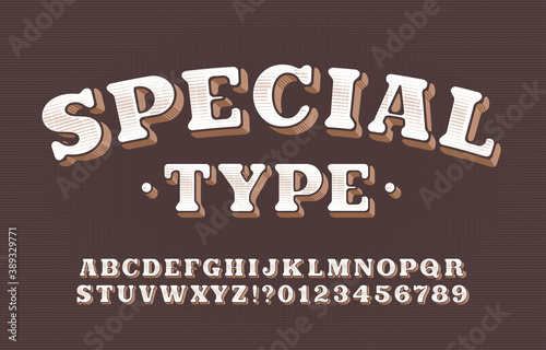 Special Type alphabet font. Vintage letters and numbers. Scratched background. Vector typescript for your typography design.
