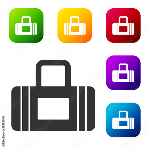 Black Sport bag icon isolated on white background. Set icons in color square buttons. Vector.