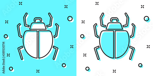 Black line Mite icon isolated on green and white background. Random dynamic shapes. Vector.