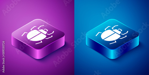 Isometric Mite icon isolated on blue and purple background. Square button. Vector.