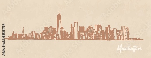 Sketch of Manhattan New York on Kraft paper