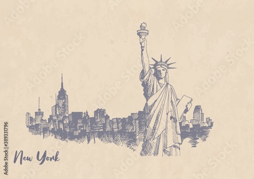 Sketch of the statue of liberty on Kraft paper