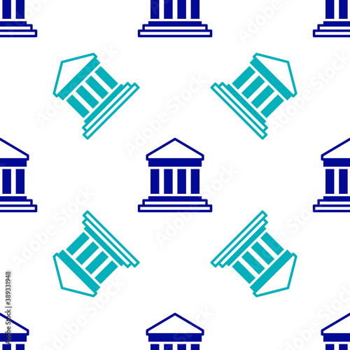 Blue Parthenon from Athens, Acropolis, Greece icon isolated seamless pattern on white background. Greek ancient national landmark. Vector.