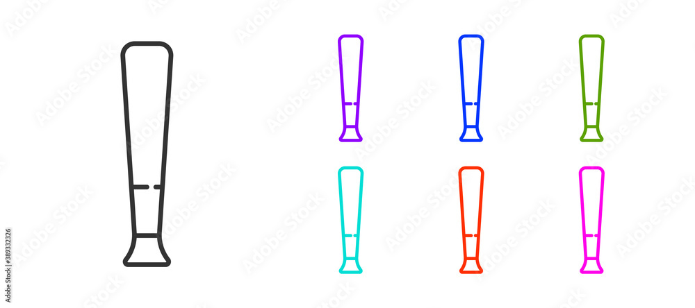 Black line Baseball bat icon isolated on white background. Sport equipment. Set icons colorful. Vector Illustration. Black line Baseball bat icon isolated on white background. Sport equipment. Set icons colorful. Vector Illustration.