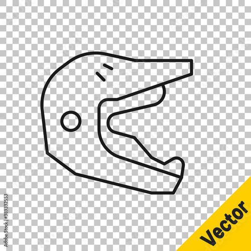 Black line Motocross motorcycle helmet icon isolated on transparent background. Vector Illustration.