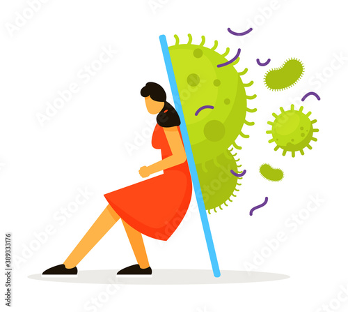 Stay home. Woman under protection from virus, coronavirus, bacteria and germ staying at home isolated on white background. Self-isolation quarantine period vector illustration