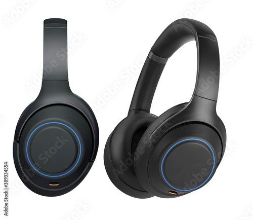 Realistic stereo headset wireless music equipment in black