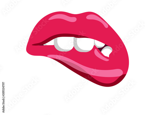 Seductive mouth with biting lip isolated on white background