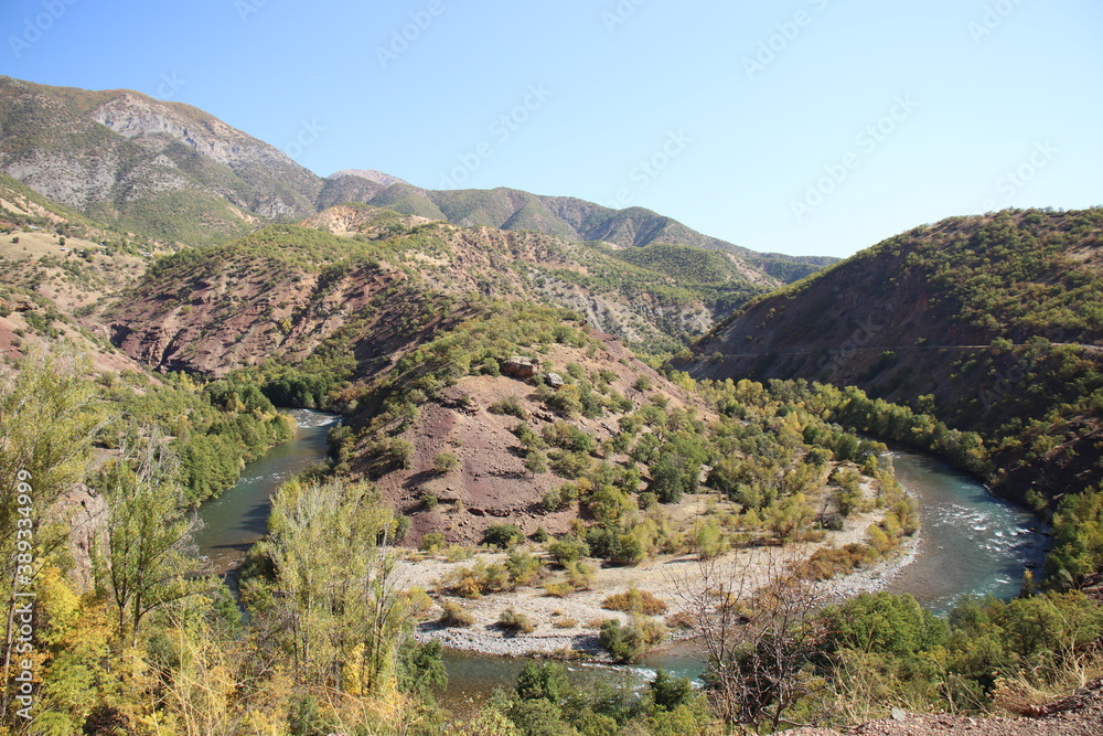 Turkey, Tunceli province, Munzur Natural Park, rivers and hills in autumn.