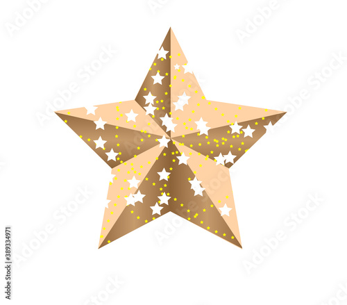 Five point golden origami star isolated on white background