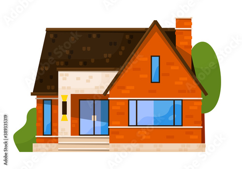 Downtown house front elevation isolated on white background