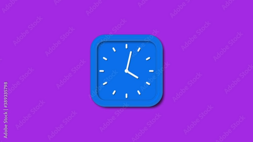 New aqua color square 3d wall clock isolated on purple background, 12 hours wall clock New aqua color square 3d wall clock isolated on purple background, 12 hours wall clock