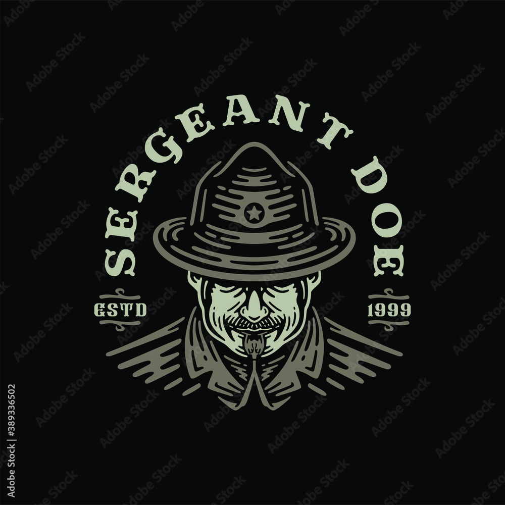 logo badge sergeant bootcamp blew the whistle in retro style. vector illustration logo badge sergeant bootcamp blew the whistle in retro style. vector illustration