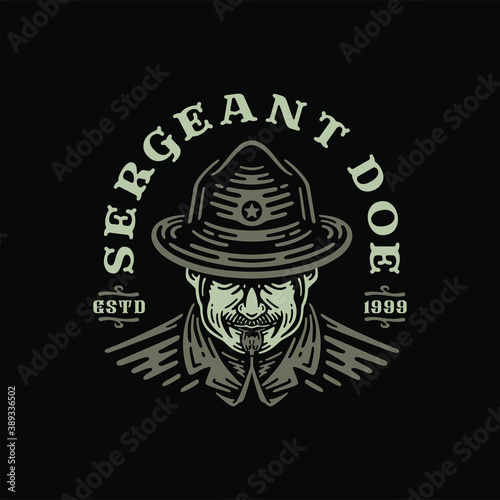 logo badge sergeant bootcamp blew the whistle in retro style. vector illustration photo