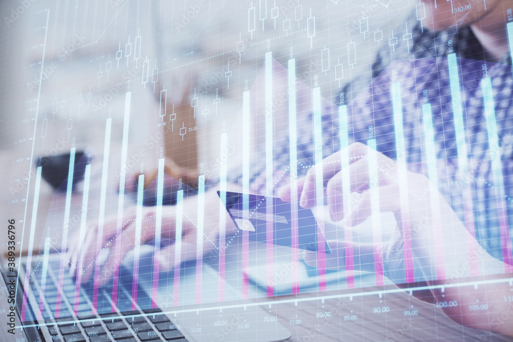 Double exposure of man hands holding a credit card and Forex graph drawing. Stock trading and digital fintech in Internet E-commerce concept. Double exposure of man hands holding a credit card and Forex graph drawing. Stock trading and digital fintech in Internet E-commerce concept.