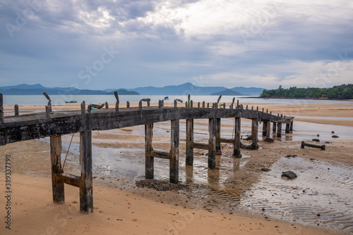 beautiful view of tropical beach with bridge in Thailand