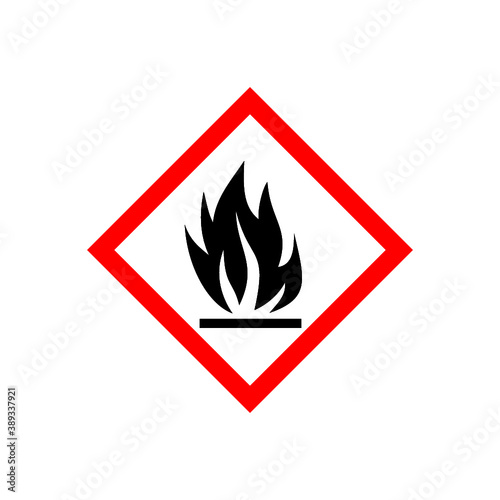 Flammable materials warning sign icon isolated on white background