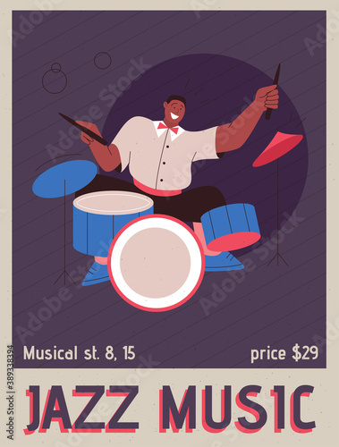 Jazz band member playing music at festival, concert or perform on stage