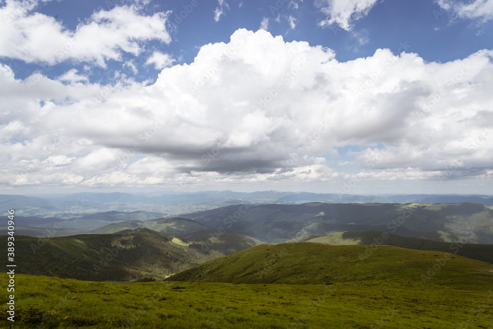 Beautiful mountain landscape with beautiful clouds. The Carpathians.