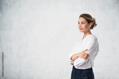 Smiling young business woman, mock up