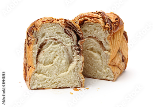 Moldy bread on white background