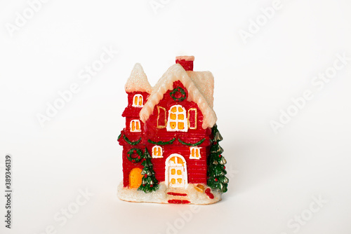 Christmas and New Year's red house on a white background