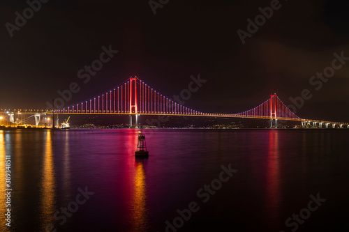 Osmangazi Bridge (Izmit Bay Bridge). IZMIT, KOCAELI, TURKEY. Longest bridge in Turkey and the fourth-longest suspension bridge in the world by the length of its central span.