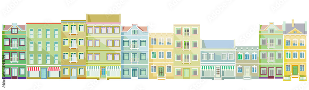 Gebäude in einer Reihe, immobilien, außenaufnahme von gebäuden, Wohnhäuser  - obrazy, fototapety, plakaty 