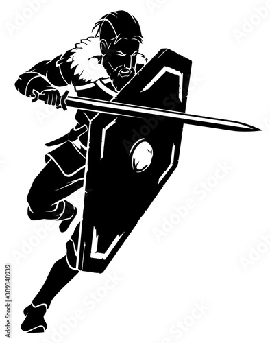 Barbarian Charging with Shield and Sword