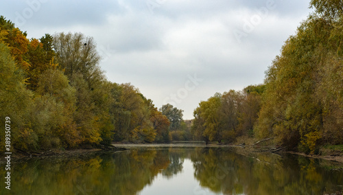 autumn landscape with lake and reflections 