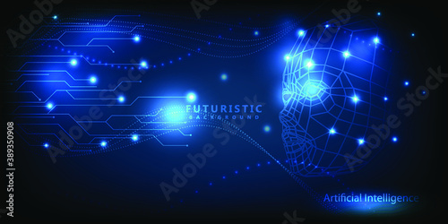 Futuristic digital tech combination with AI and digital technology future background. Vector illustrations.