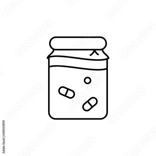 Fermented food. Linear icon of home thermostatic dairy products. Black simple illustration of glass jar with probiotics or lactic acid bacteria. Contour isolated vector pictogram on white background