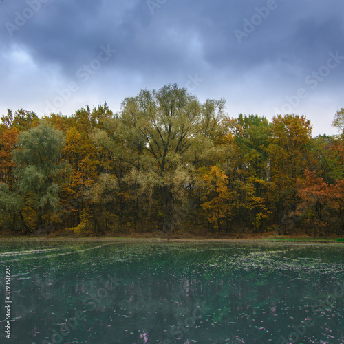 autumn landscape with lake and reflections 